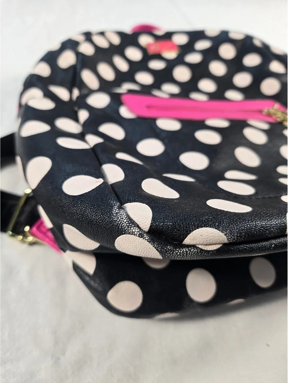 Betsey Johnson Polka Dot Mini Backpack Pink Trim Goth Retro